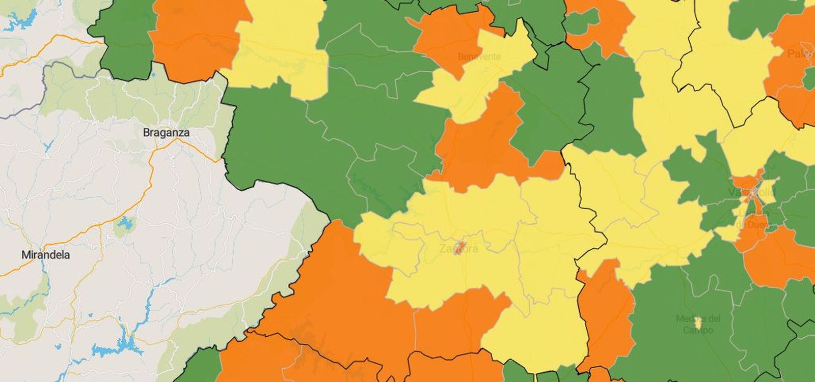 Mapa del coronavirus en las zonas básicas de salud de Zamora