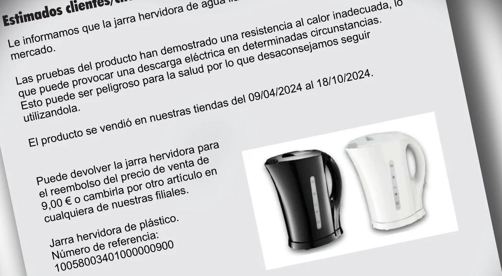 Jarra hervidora de agua defectuosa