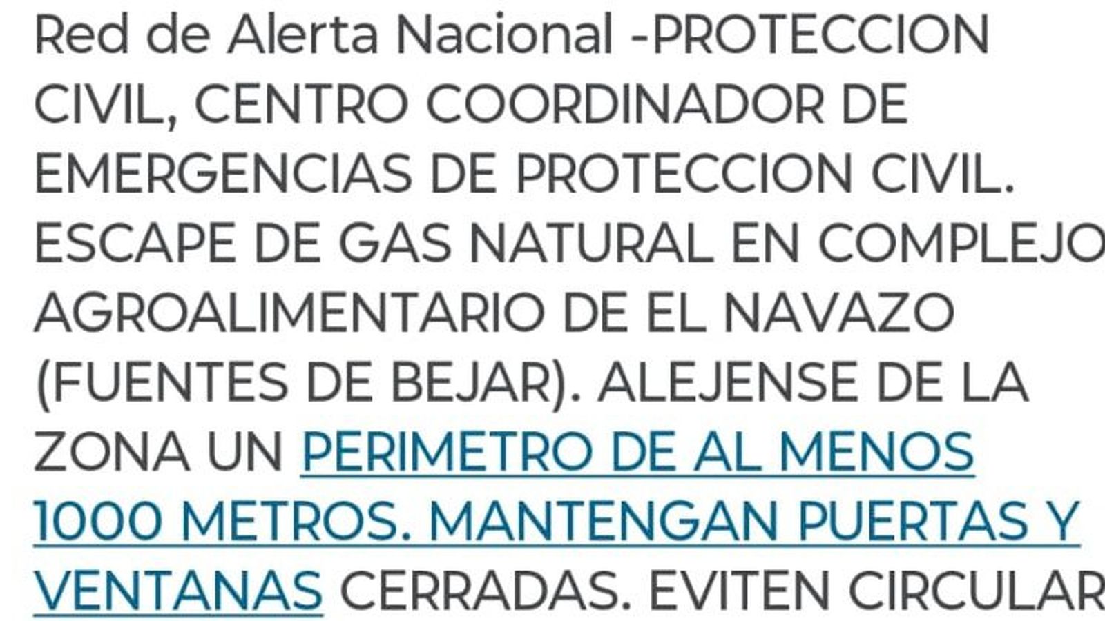 Alerta de Protección Civil enviada.
