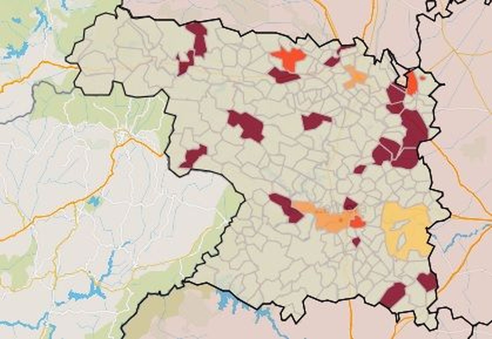 Mapa de municipios afectados