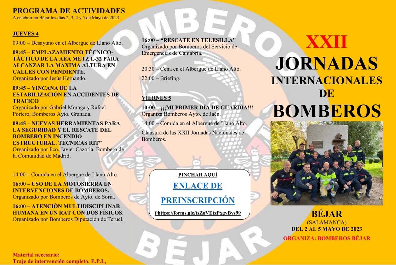 Programa Jornadas Bomberos de Béjar 2023