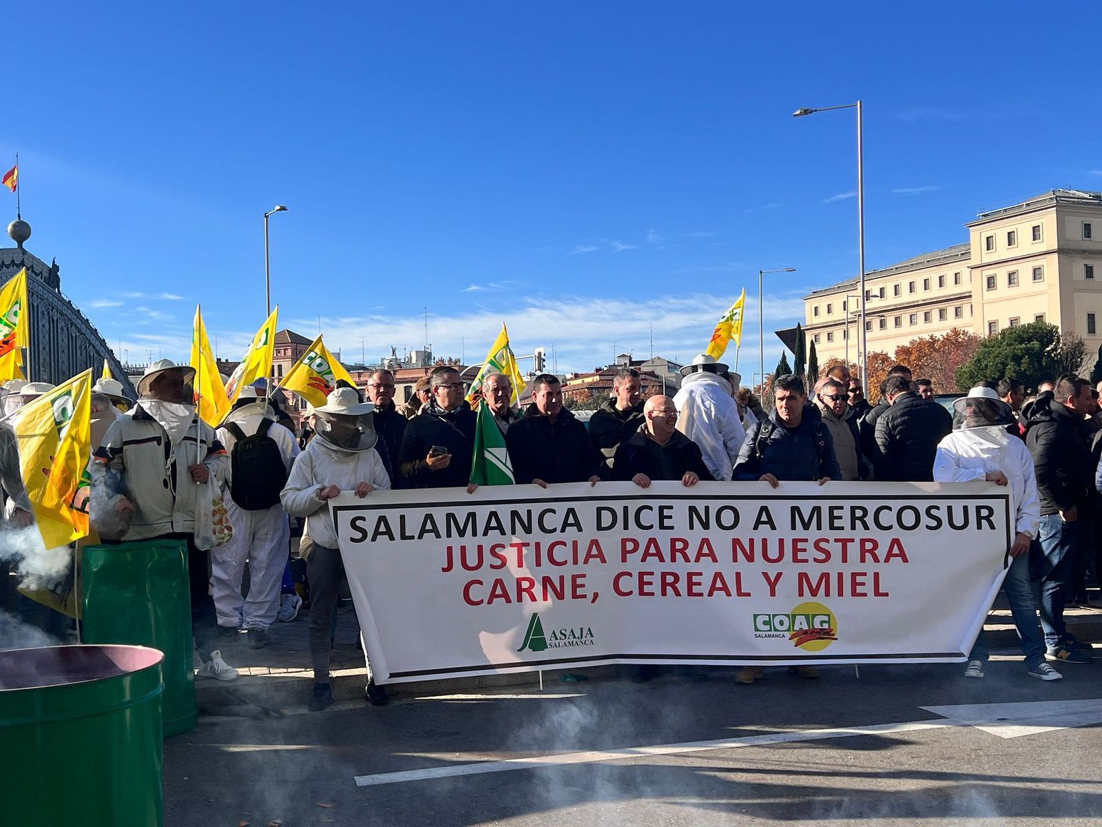 Agricultores salmantinos protestan en Madrid contra el acuerdo con Mercosur. Foto ASAJA Salamanca