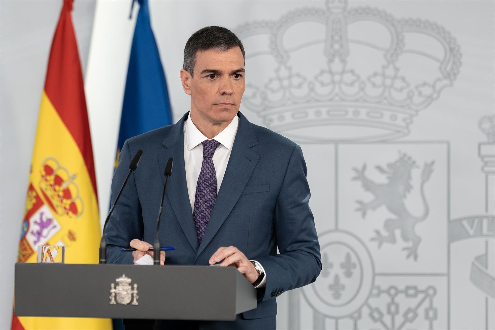 El presidente del Gobierno, Pedro Sánchez, comparece ante los medios, en el Palacio de la Moncloa, a 29 de abril de 2025, en Madrid (España). Tanto en la reunión del Consejo de Seguridad Nacional como en el Consejo de Ministros se ha abordado co - Diego Radamés - Europa Press - Archivo