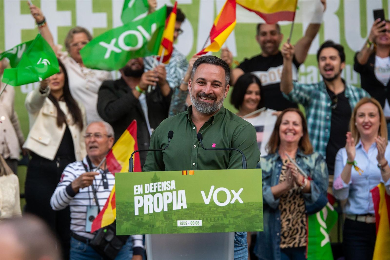 El presidente de VOX, Santiago Abascal, durante un mitin de VOX. EP