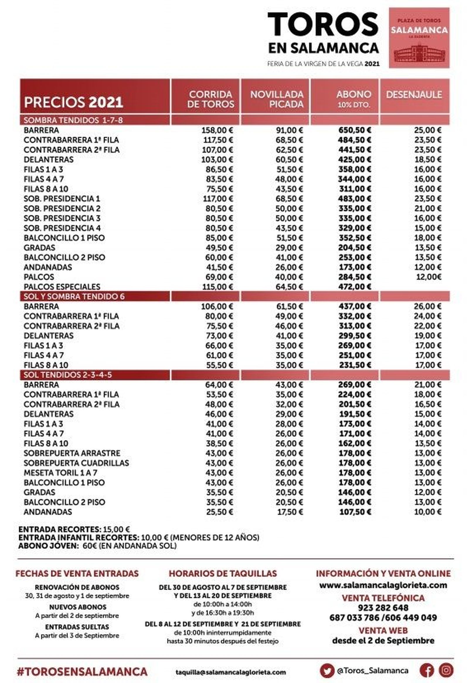 Precios de las entradas a la feria taurina de Salamanca 2021