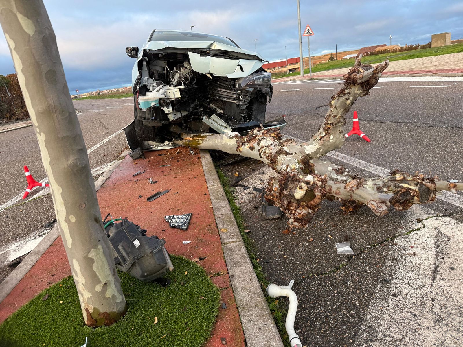 Un coche queda destrozado tras empotrarse contra un árbol en Cabrerizos