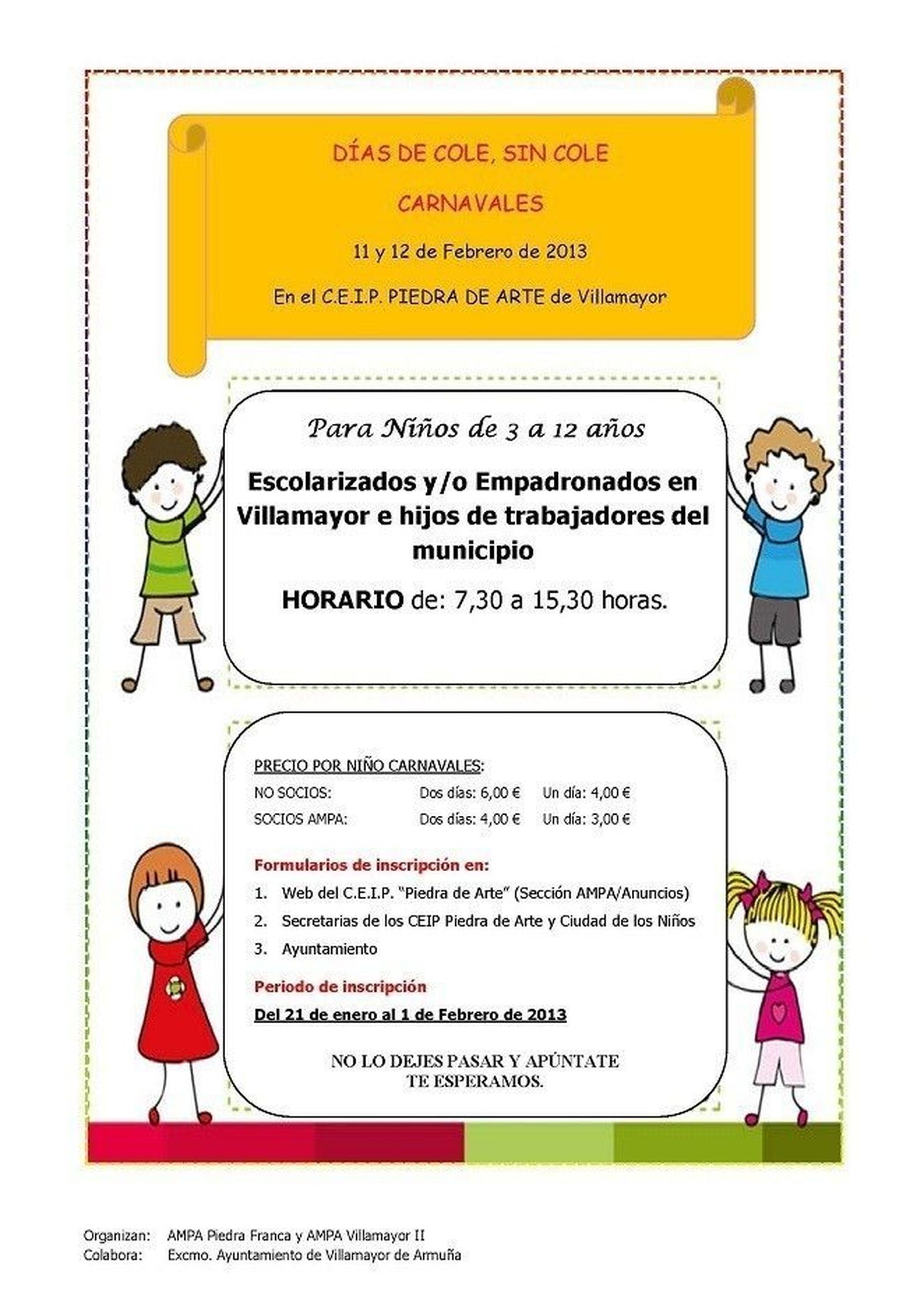 El programa 'Días de cole, sin cole'  funcionará en los días de Carnaval