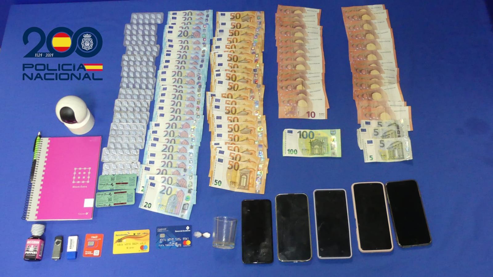 Dinero, cámaras de videovigilancia, droga y teléfonos móviles decomisados en la operación Zapateros