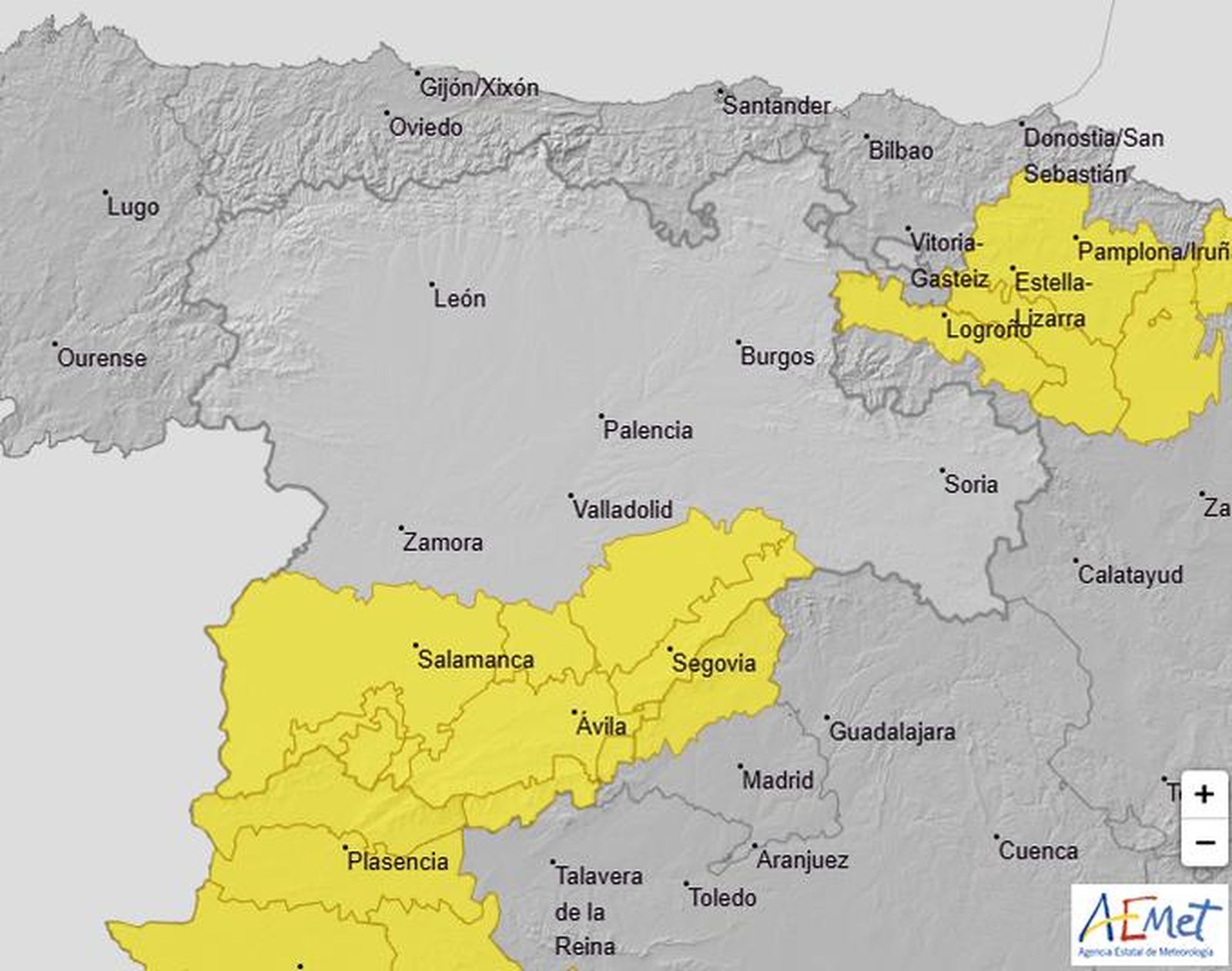 Aviso amarillo por lluvia y tormentas en Salamanca este sábado