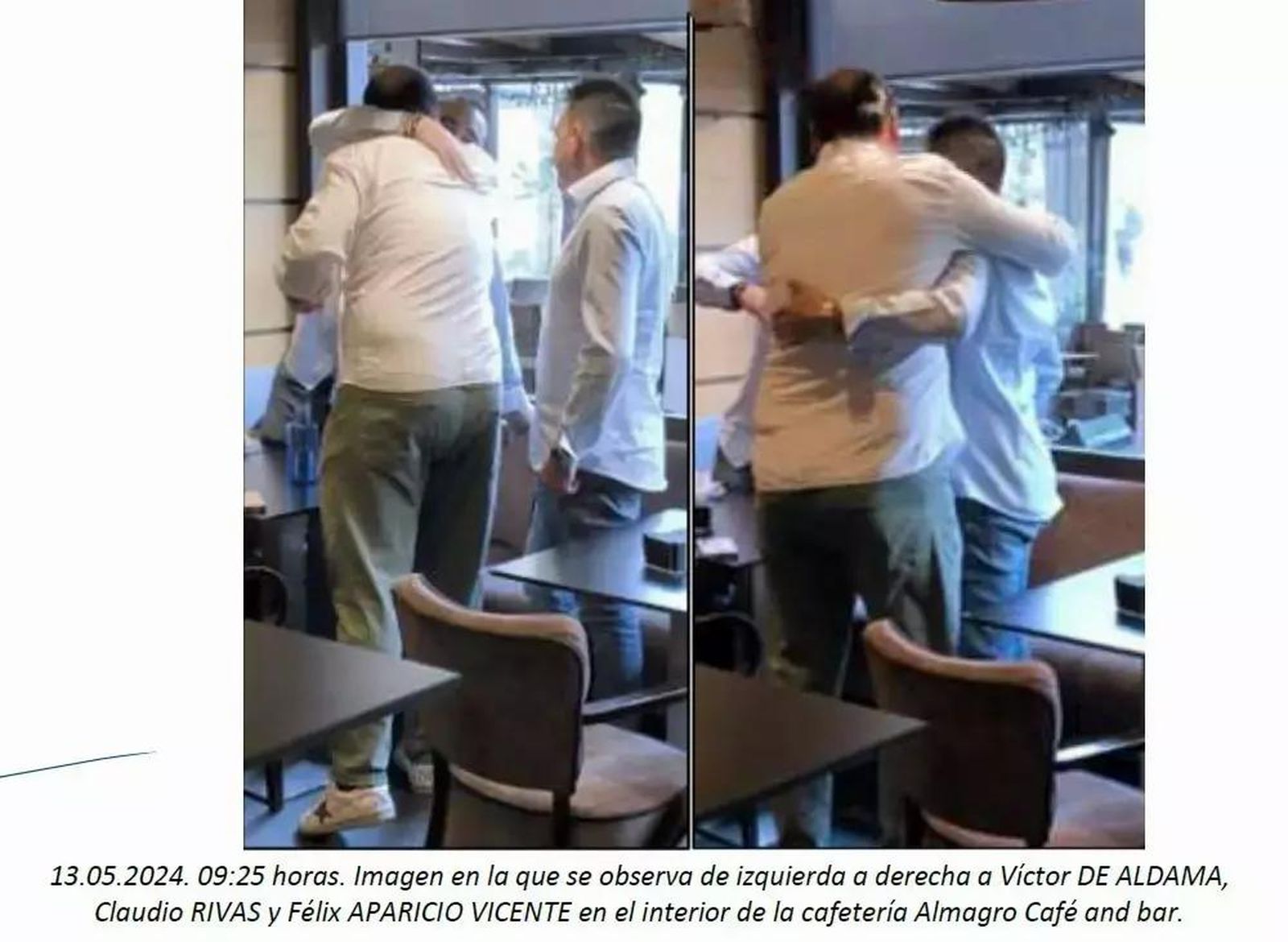 Imagen del informe de la UCO sobre el caso hidrocarburos recogida por el medio El Periódico de España y donde se ve a Víctor de Aldama, Félix Aparicio y Claudio Rivas en una cafetería