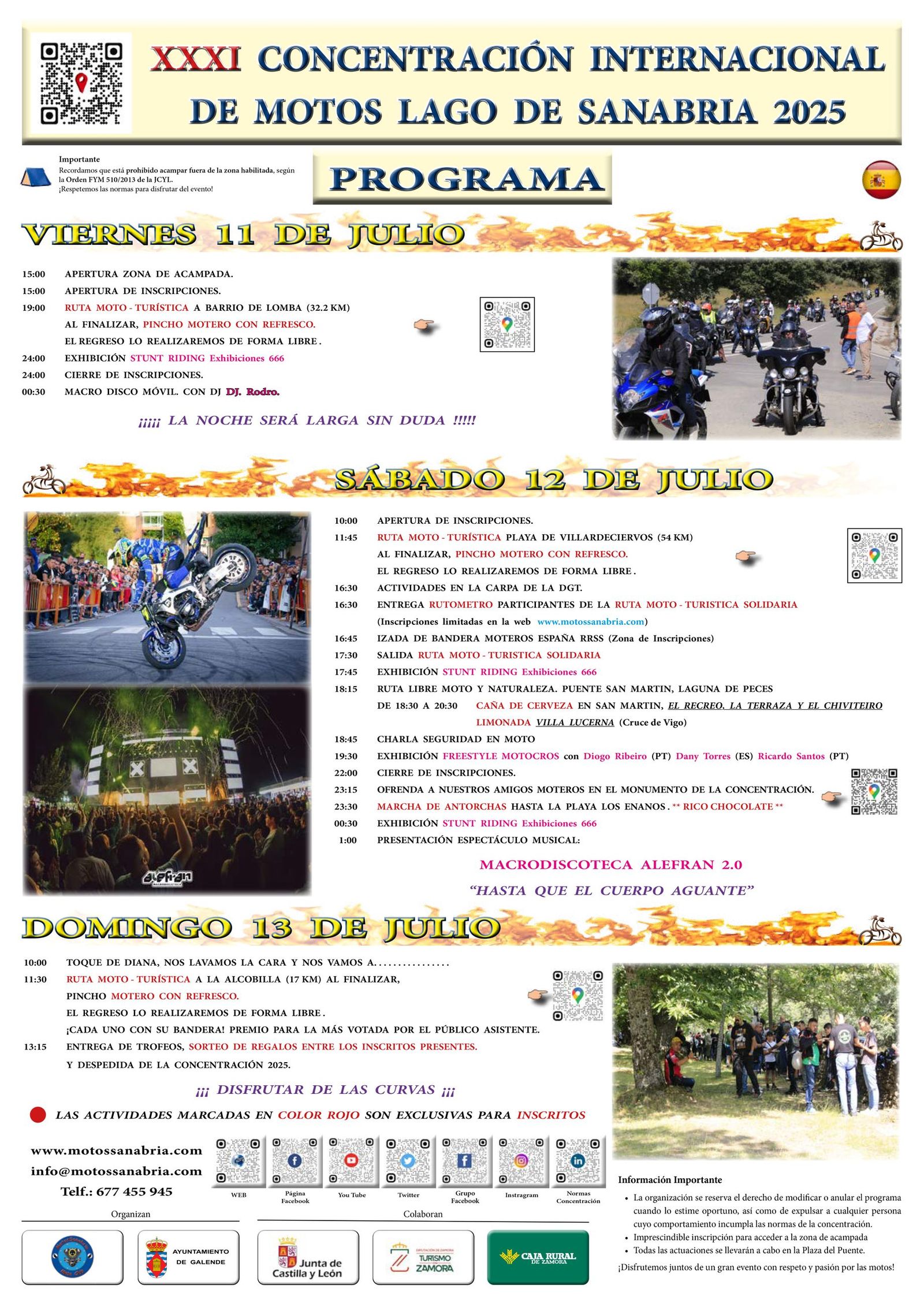 Programa 2025 de la concentración de motos del Lago de Sanabria