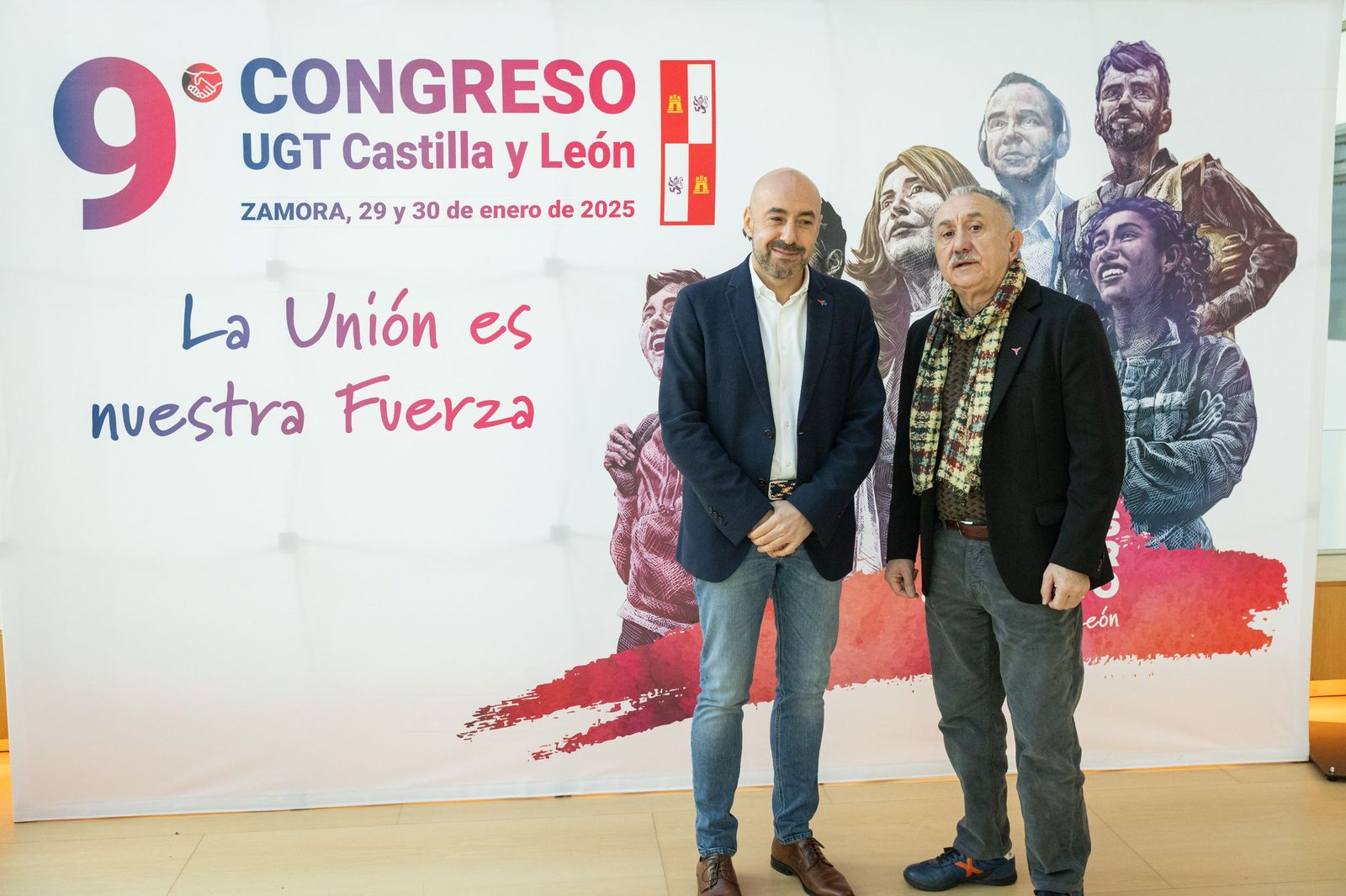JL Leal  ICAL. El secretario general confederal de UGT, Pepe Álvarez, y el nuevo secretario general de UGT Castilla y León, Óscar Lobo, en la jornada de clausura del IX congreso de UGT de Castilla y León