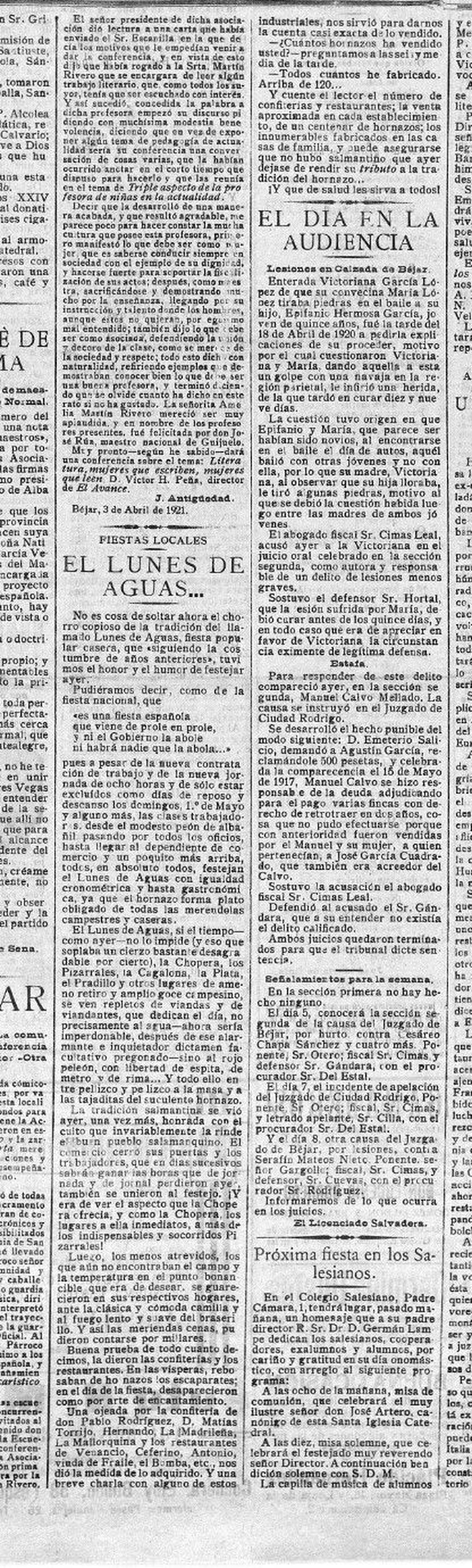 El Adelanto, 5 de abril de 1921