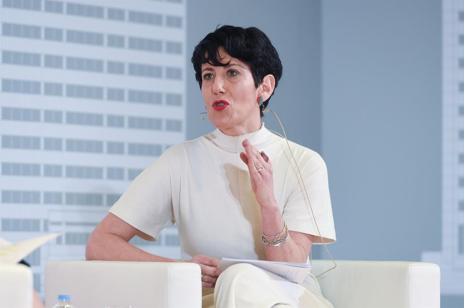 La ministra de Inclusión, Seguridad Social y Migraciones, Elma Saiz, interviene durante la jornada 'IMV: una política más viva que nunca', en el Ministerio de Economía, a 26 de febrero de 2024, en Madrid (España). - Gustavo Valiente - Europa Press