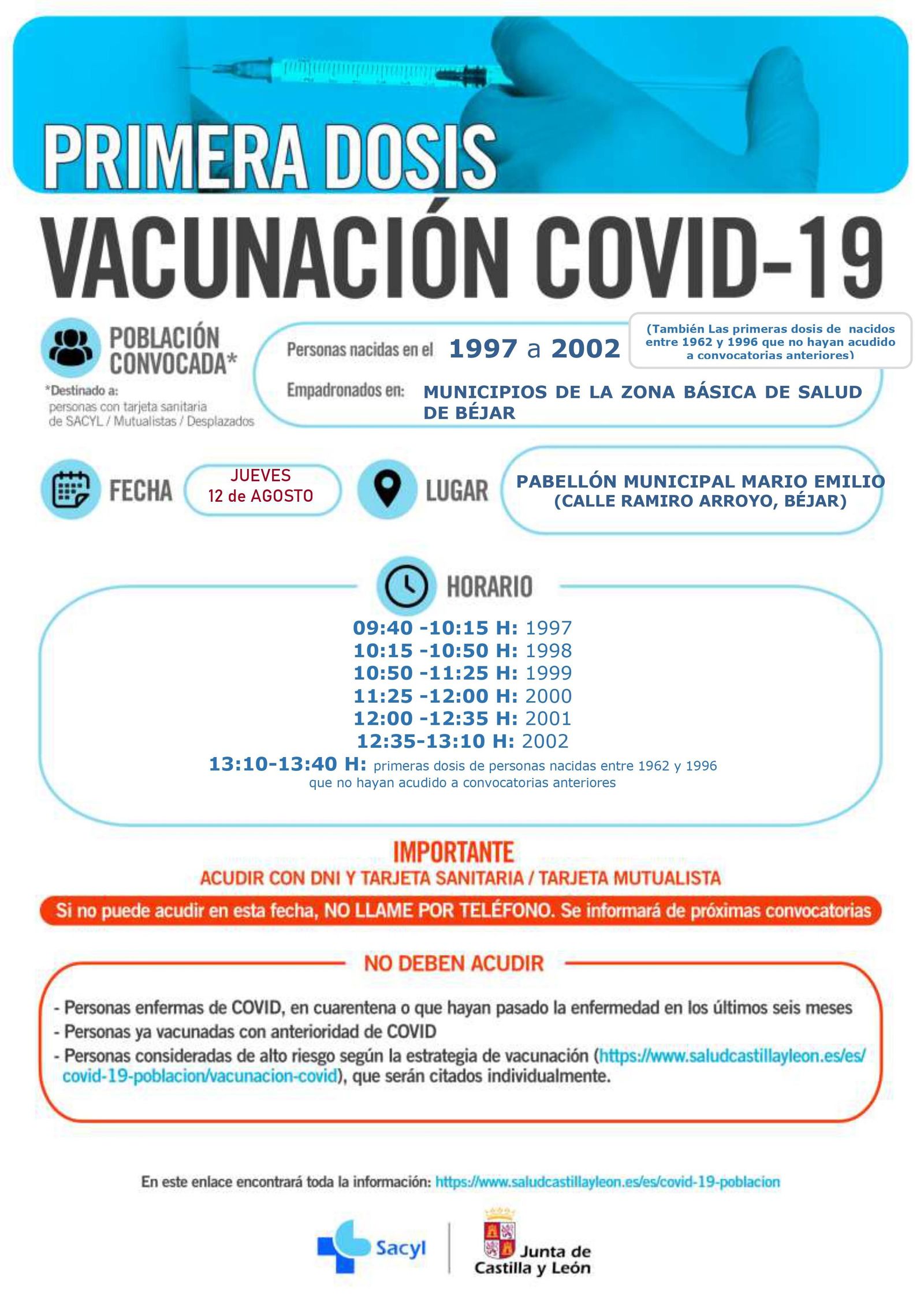 Cartel de vacunación de Béjar de 1997 a 2002