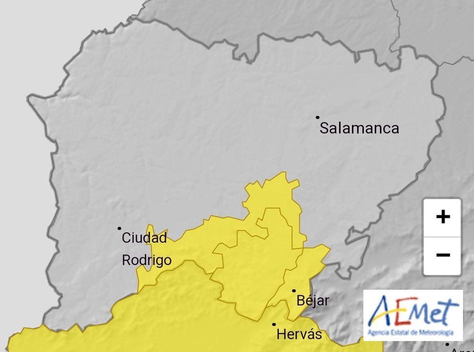 Aviso amarillo en el sur de Salamanca