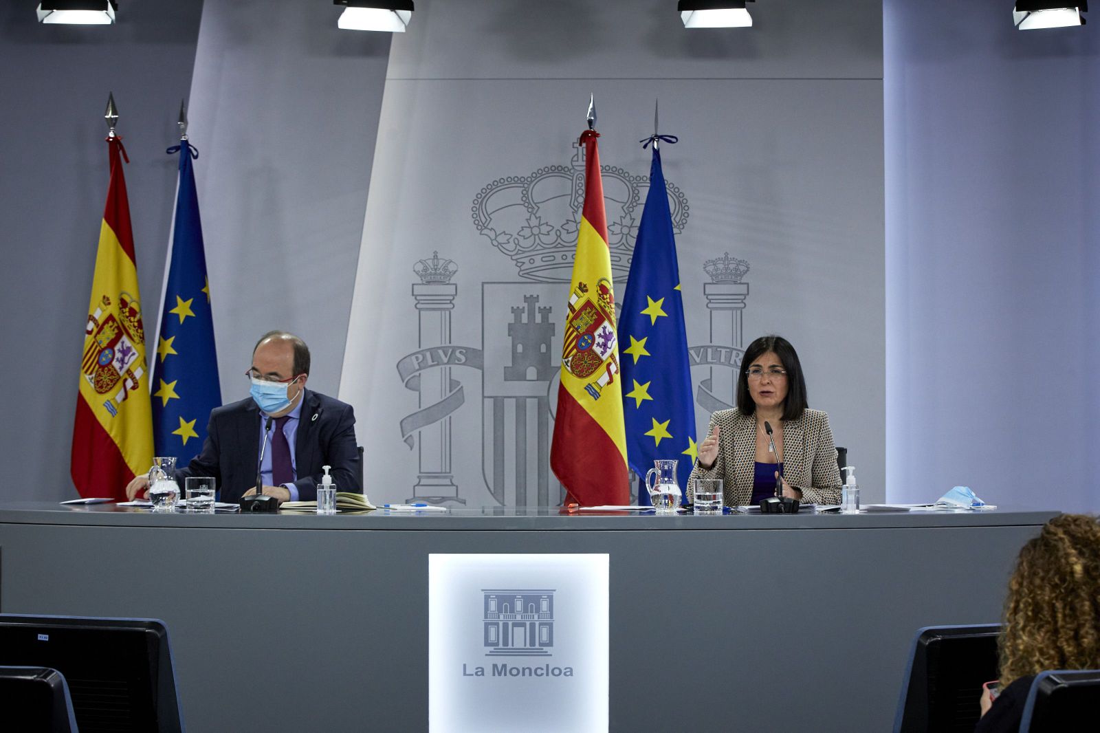 El ministro de Política Territorial y Función Pública, Miquel Iceta y la ministra de Sanidad, Carolina Darias durante una rueda de prensa tras la reunión del Consejo Interterritorial del Sistema N
