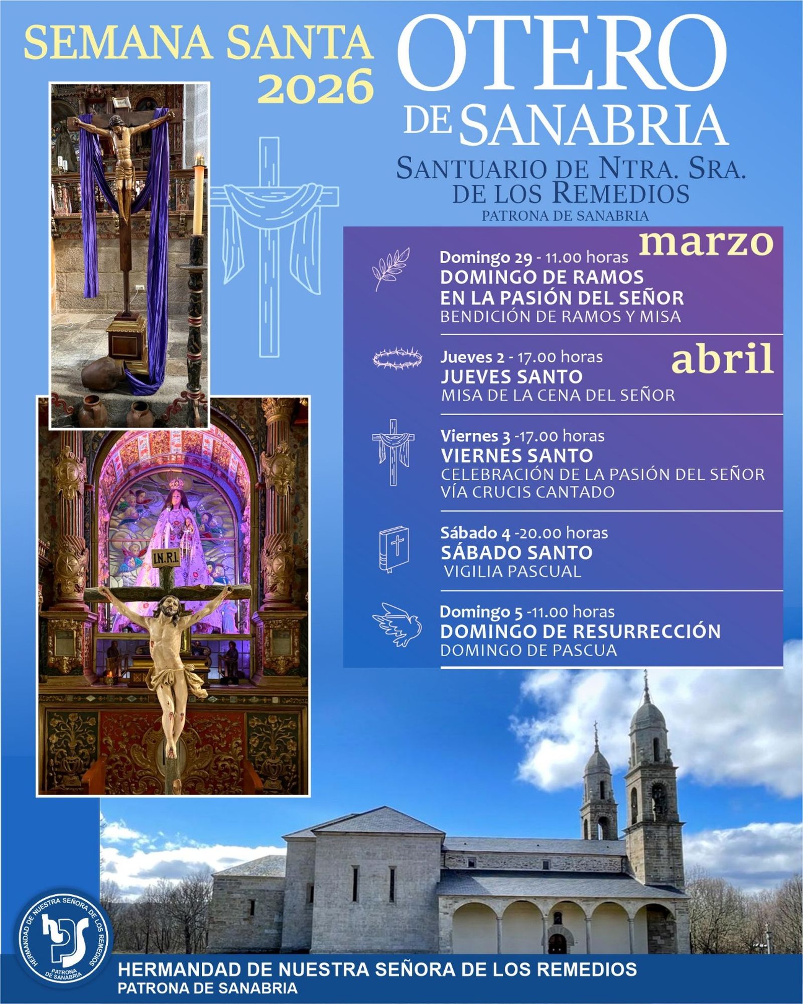 Cartel de los eventos de Semana Santa en el santuario
