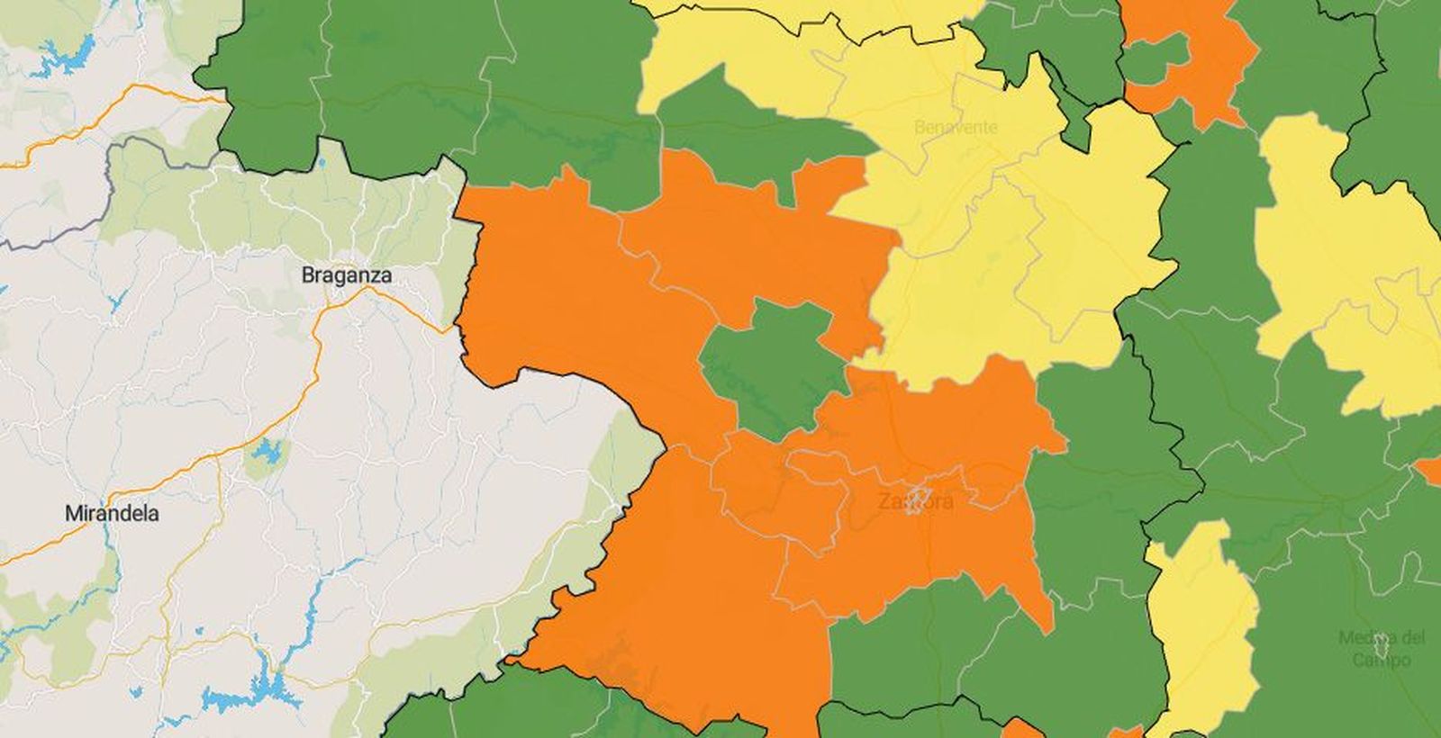 Mapa del coronavirus en las zonas básicas de salud de Zamora este viernes