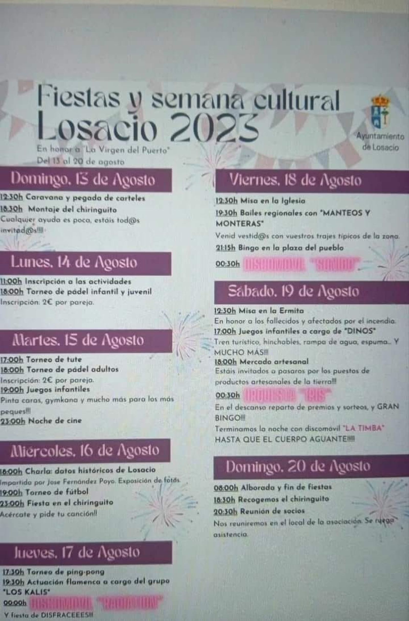 Programa de fiestas de Losacio