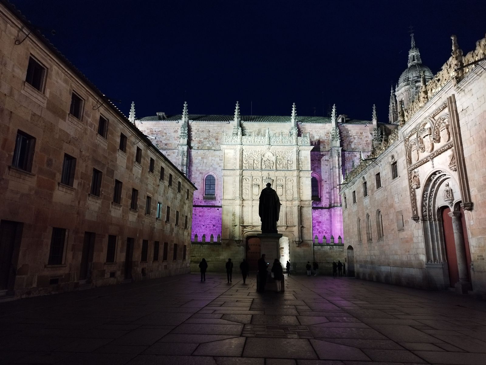 La fachada de la Universidad de Salamanca de morado por el Día Internacional de la Mujer. Archivo