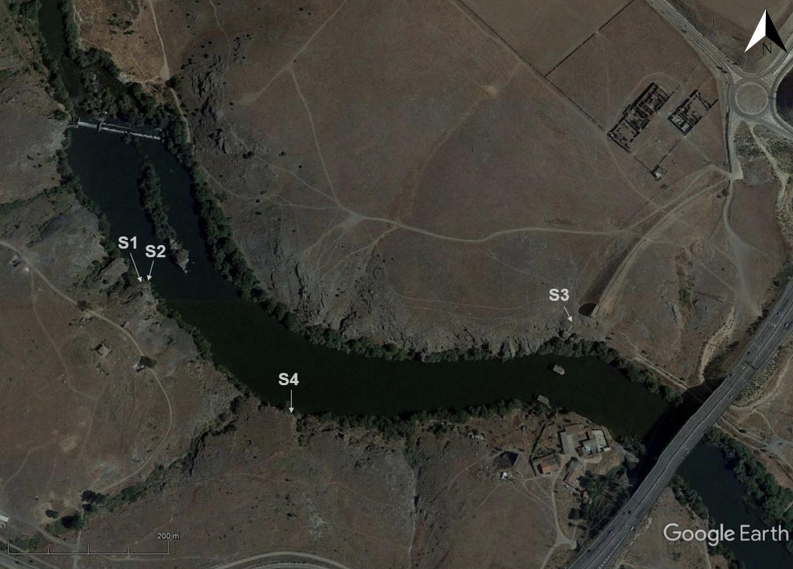 Situación de los 4 conjuntos de grabados paleolíticos localizados hasta ahora en El Paraje de La Salud (Salamanca). Foto del trabajo 'Arte paleolítico en Salamanca. Nuevos hallazgos en el yacimiento de El Paraje de La Salud'