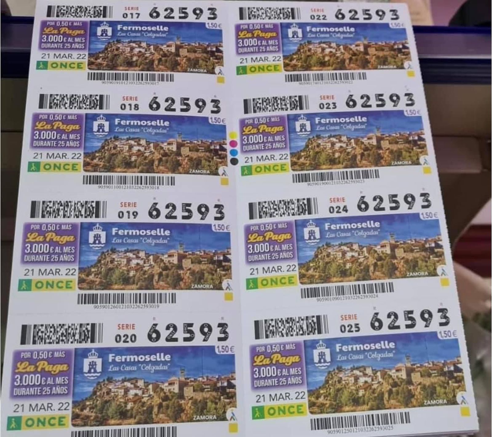 Cupones de la ONCE con la imagen de Fermoselle