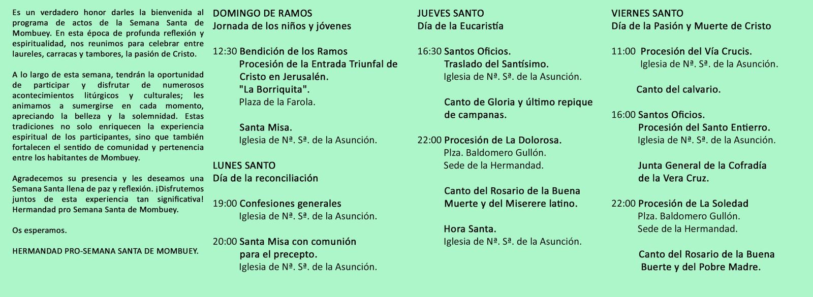 Programa de la Semana Santa de Mombuey 2025