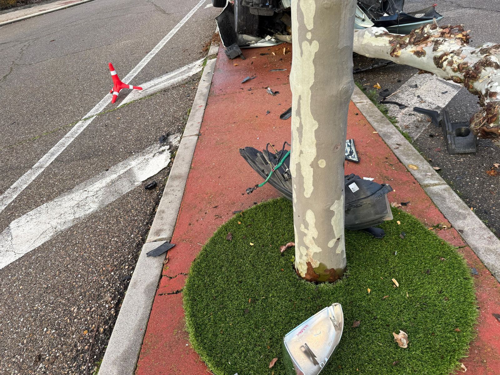 Un coche queda destrozado tras empotrarse contra un árbol en Cabrerizos