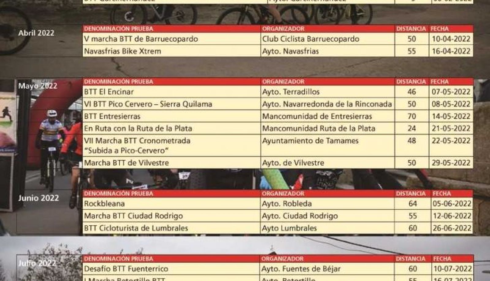 Calendario BTT 'Diputación de Salamanca' 2022