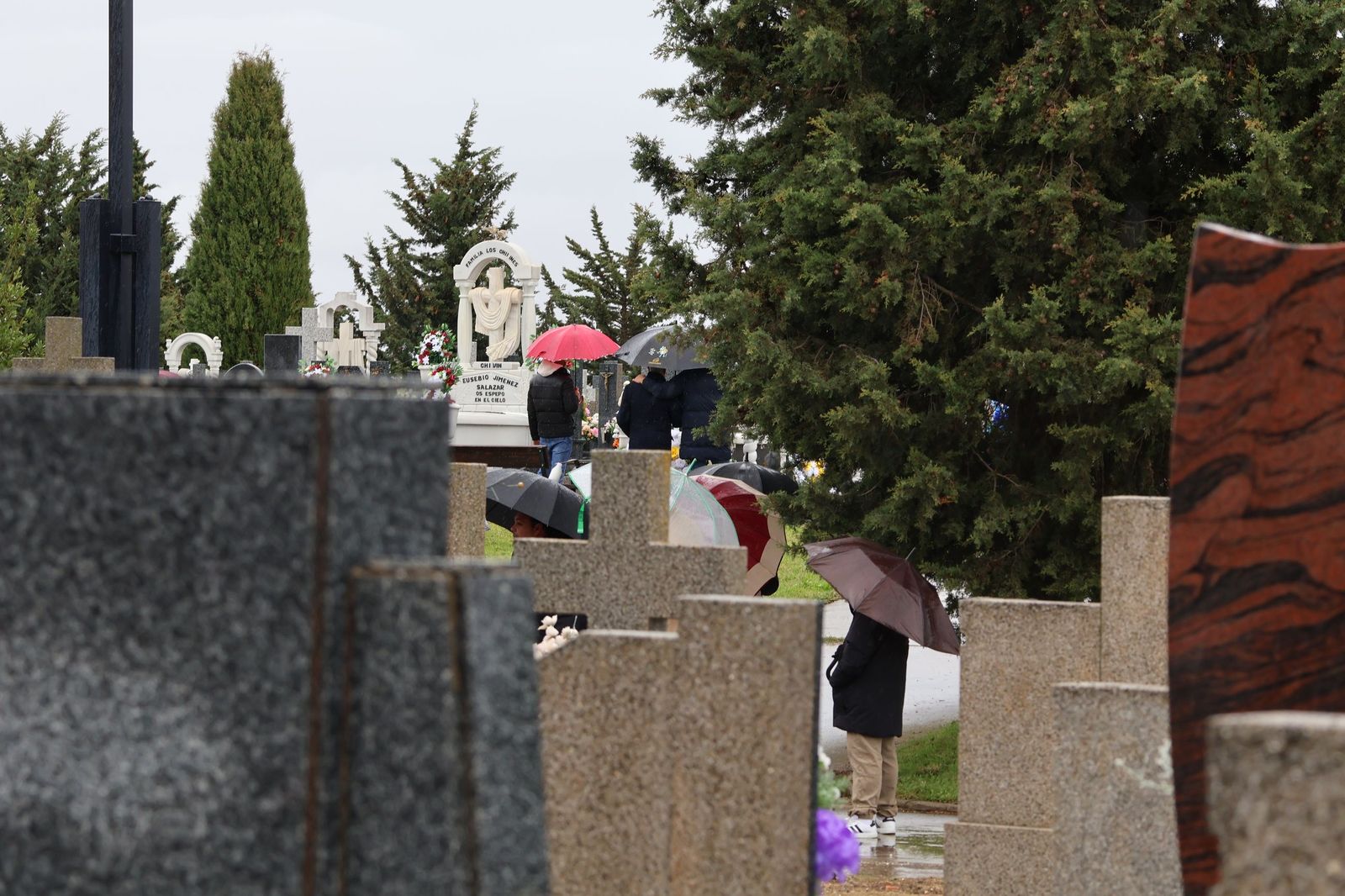 GALERÍA | La lluvia no detiene la tradición: los zamoranos acuden al cementerio para recordar a sus fallecidos