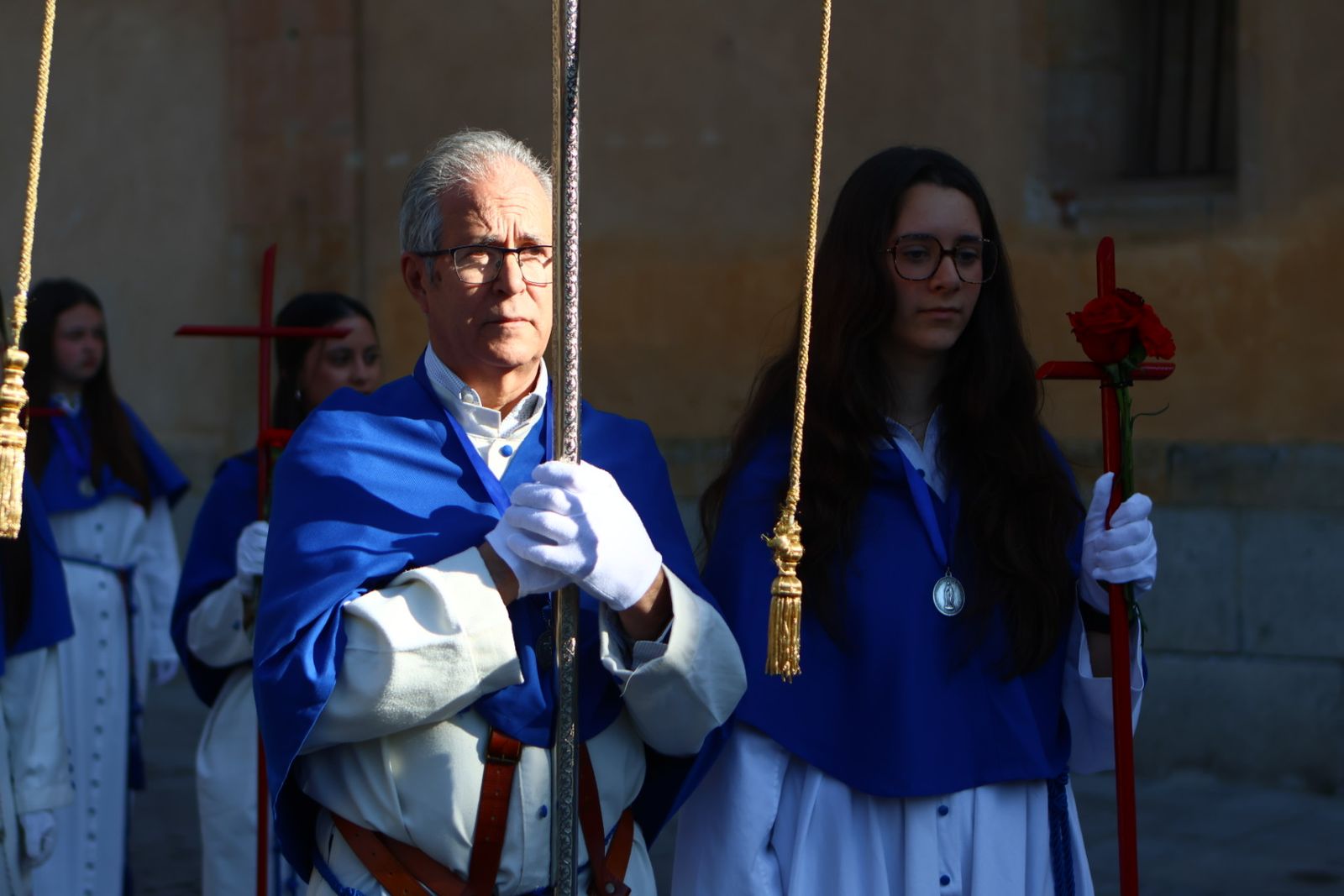 Procesión del encuentro de Nuestra Señora de la Alegría y Jesús Resucitado en el Domingo de Resurrección en Salamanca