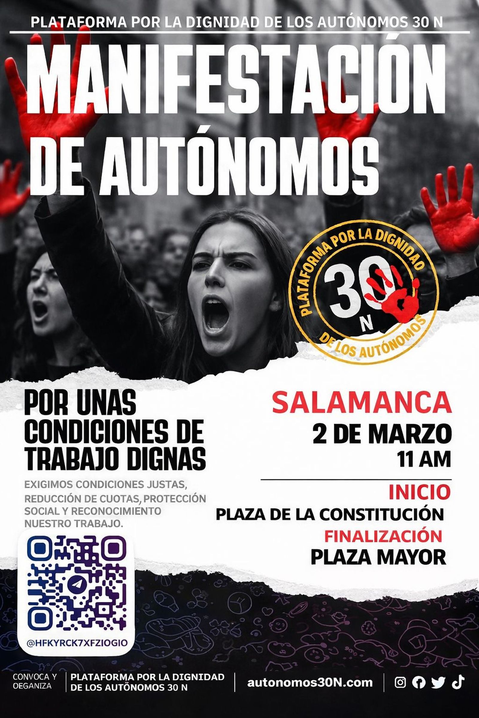 Cartel de las protestas de los autónomos el próximo 2 de marzo