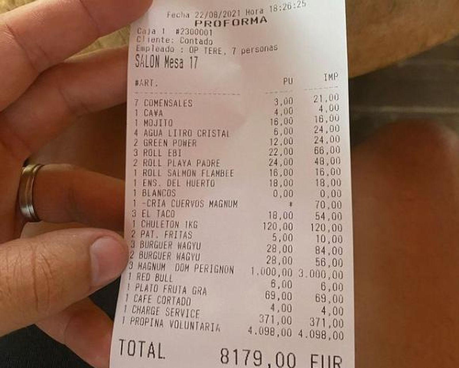 La cuenta del restaurante