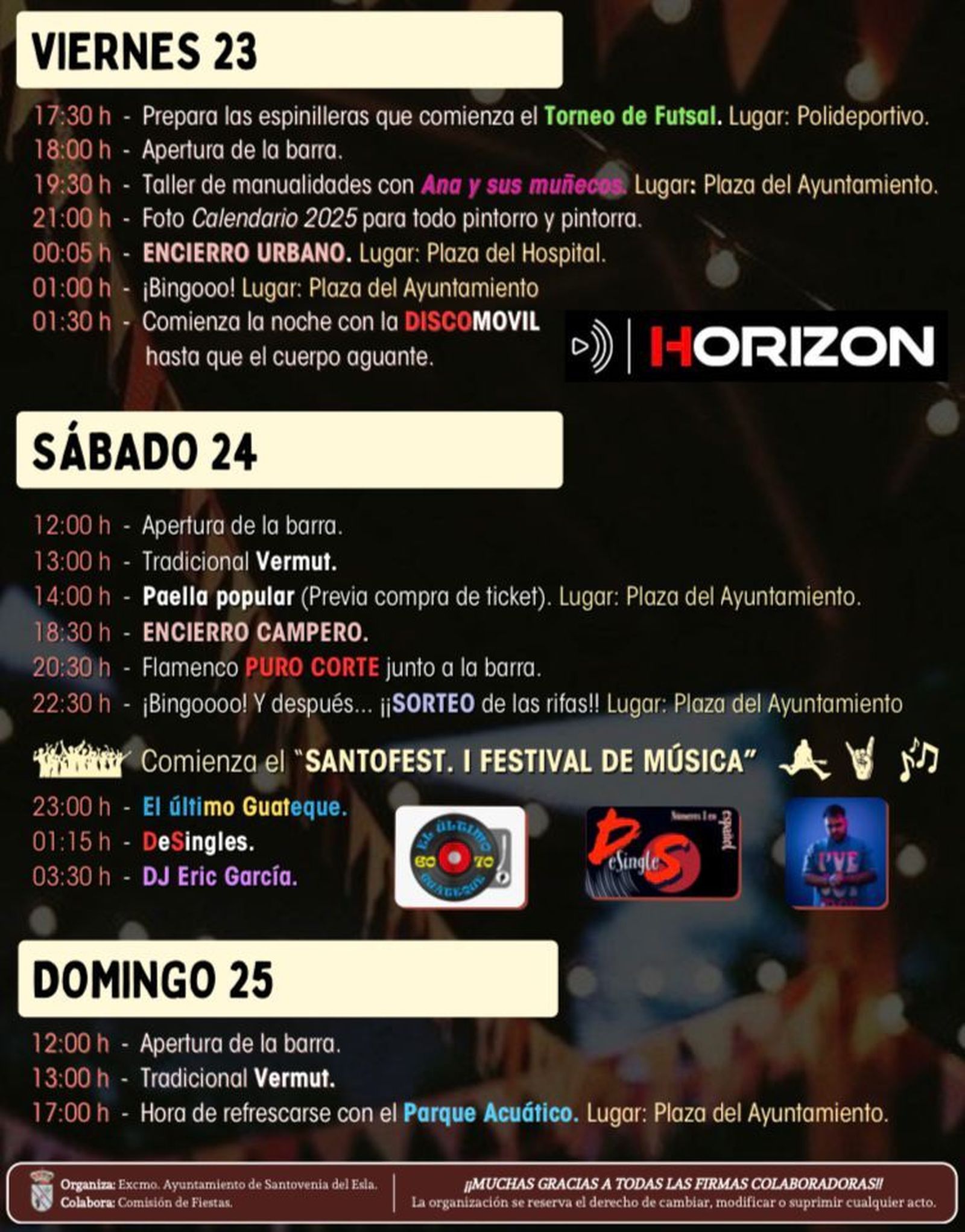 Programa de las fiestas de verano de Santovenia del Esla.