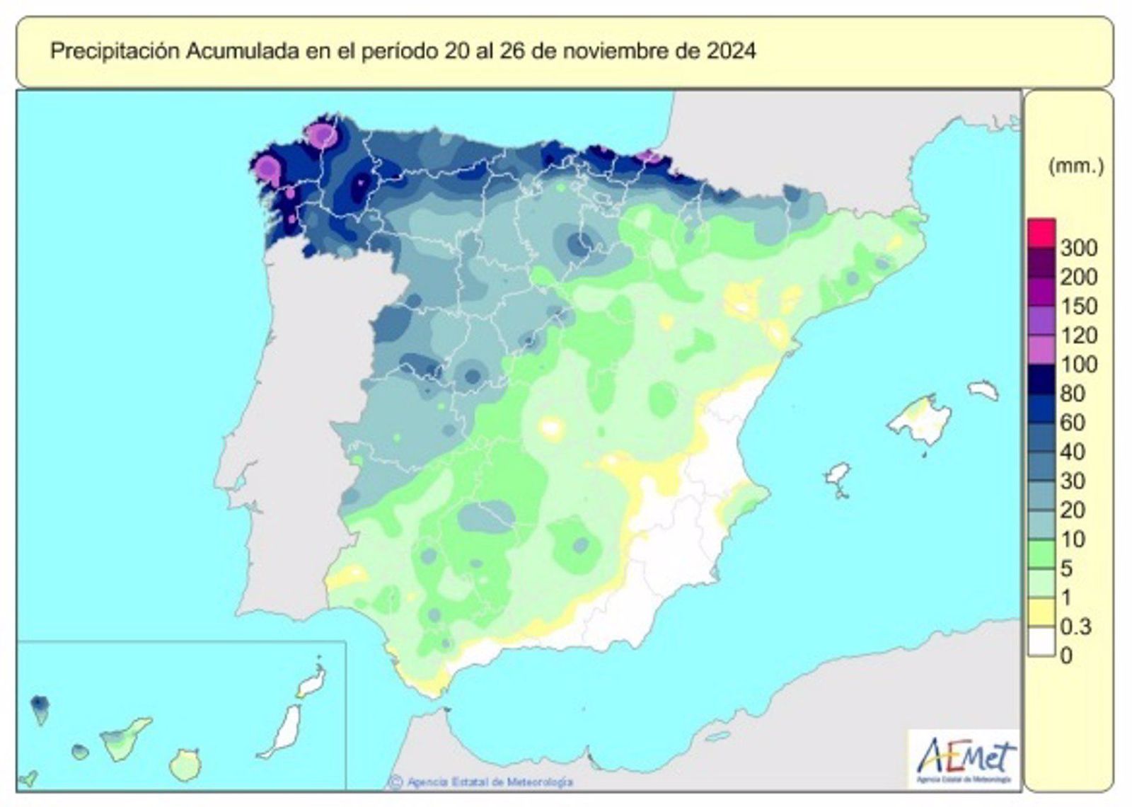 Las lluvias acumuladas desde octubre están un 29% sobre su valor normal pero seis puntos menos que la semana pasada.   AEMET