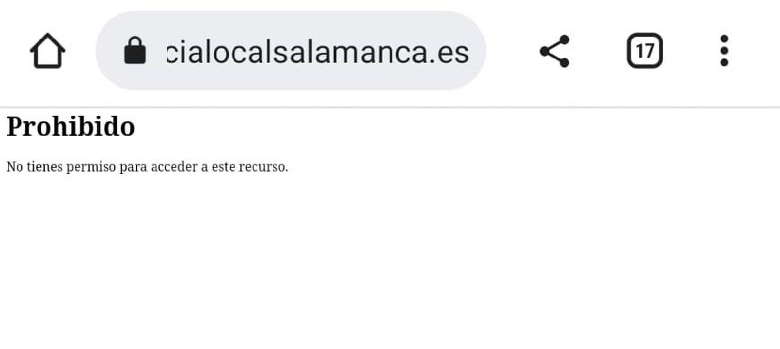 Captura del mensaje que le aparece a los agentes al intentar usar la web