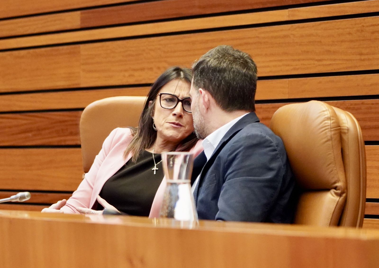 Los socialistas Ana Sánchez y Diego Moreno en las Cortes. ICAL