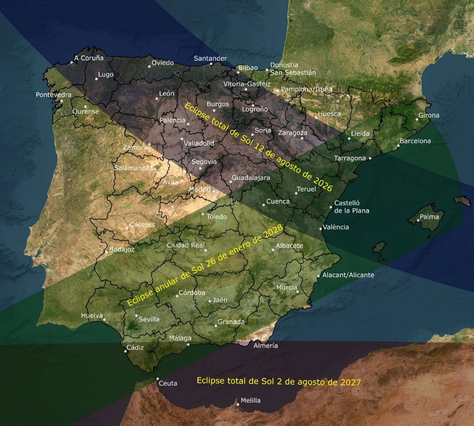 Instituto Geográfico Nacional lanza una web dedicada a los 3 eclipses que serán visibles en España en 2026, 2027 y 2028 - IGN