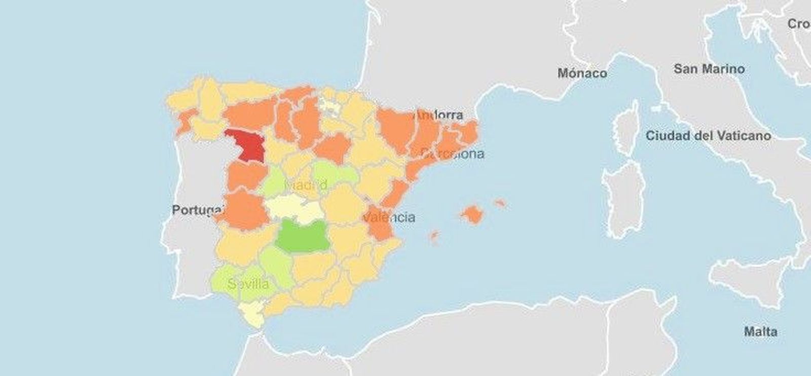 Mapa de la razón entre las dos tasas de incidencia acumulada por provincia