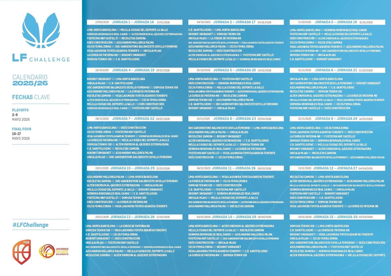 Calendario oficial Liga Challenge 2025-26