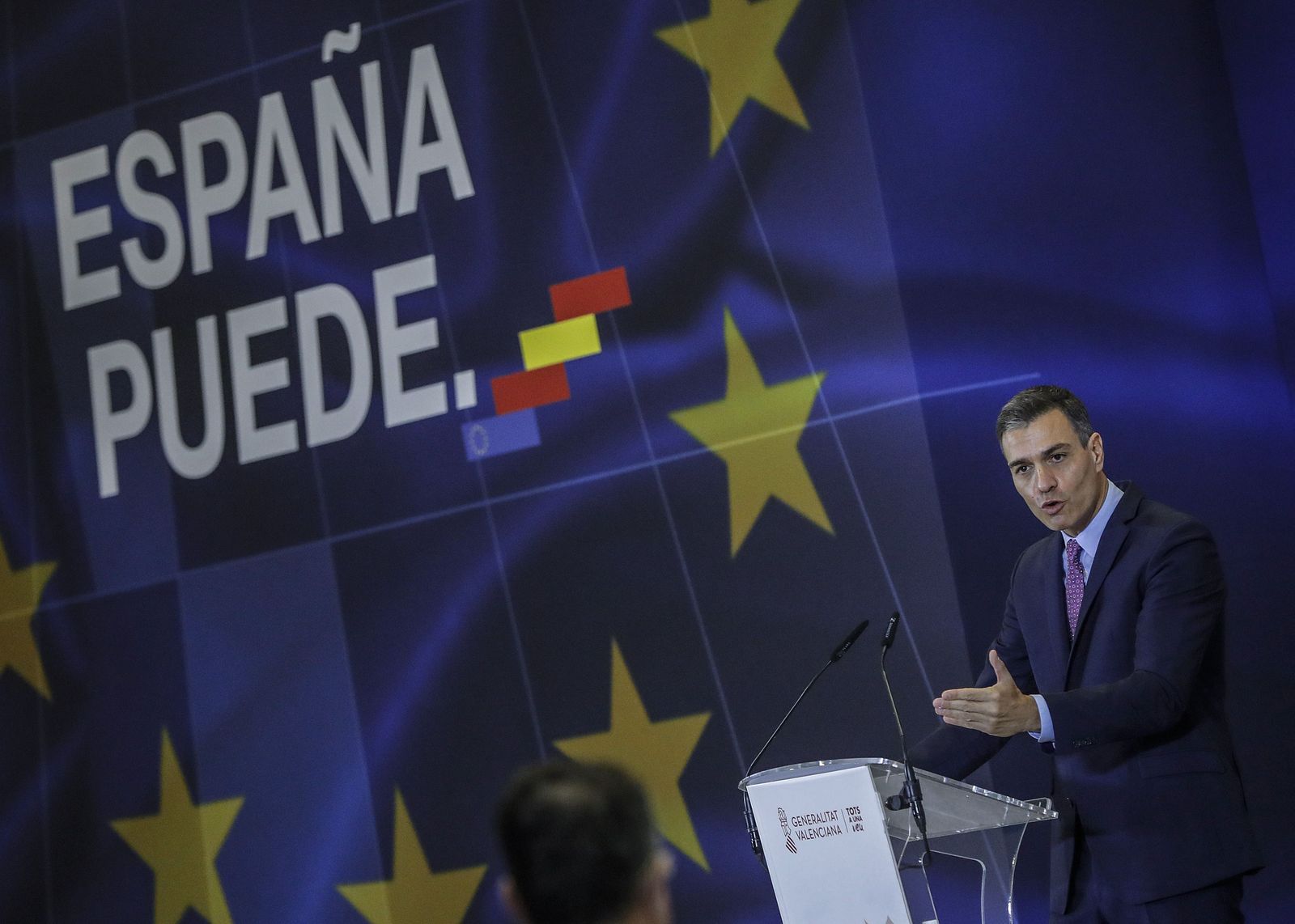 El presidente del Gobierno, Pedro Sánchez, interviene en el acto de presentación del Plan de Recuperación, Transformación y Resiliencia de la Economía Española en la Ciutat de les Arts i les Ci