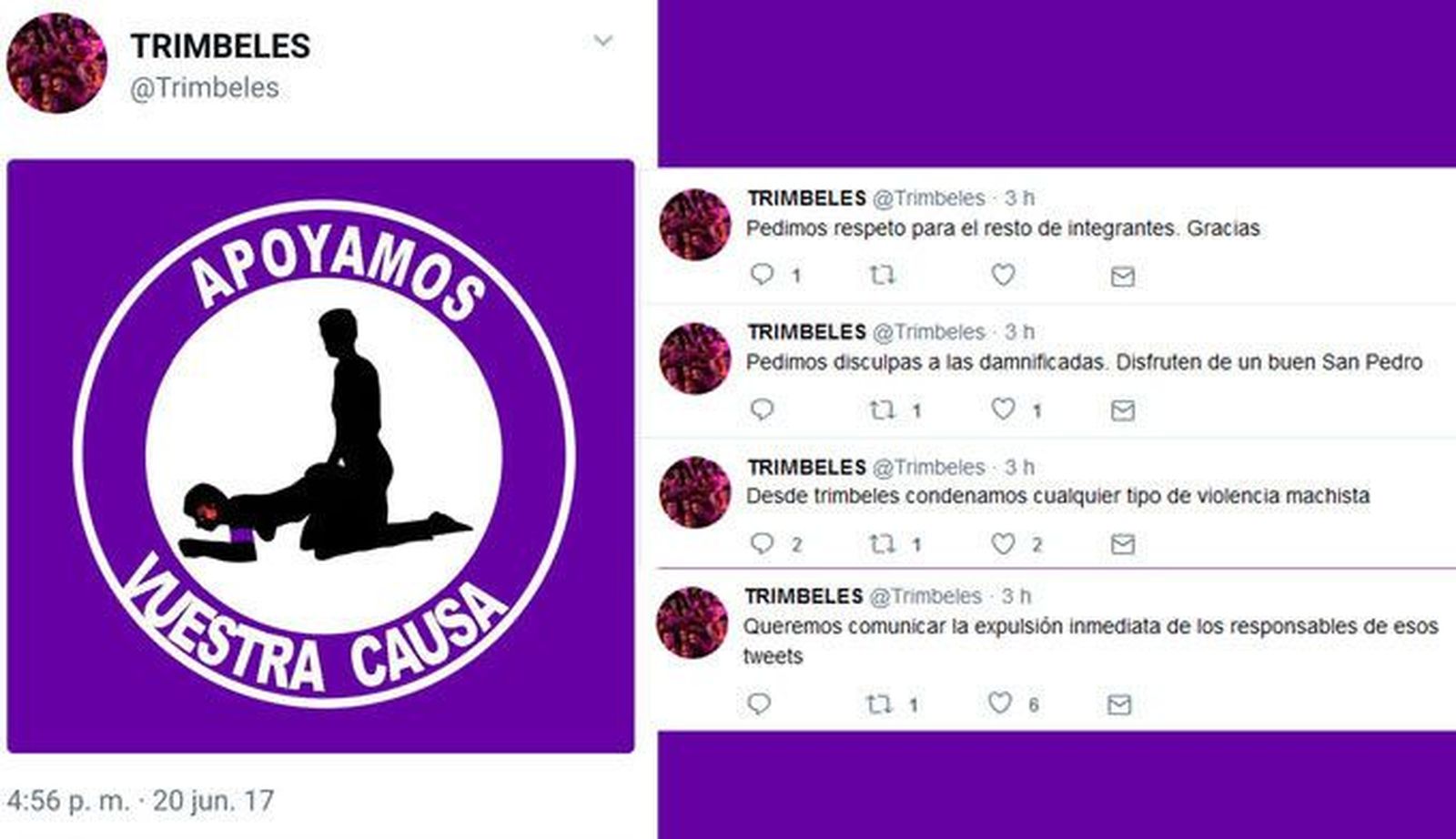 La peña “Trimbeles”, expulsada del registro oficial tras una polémica publicación en Twitter