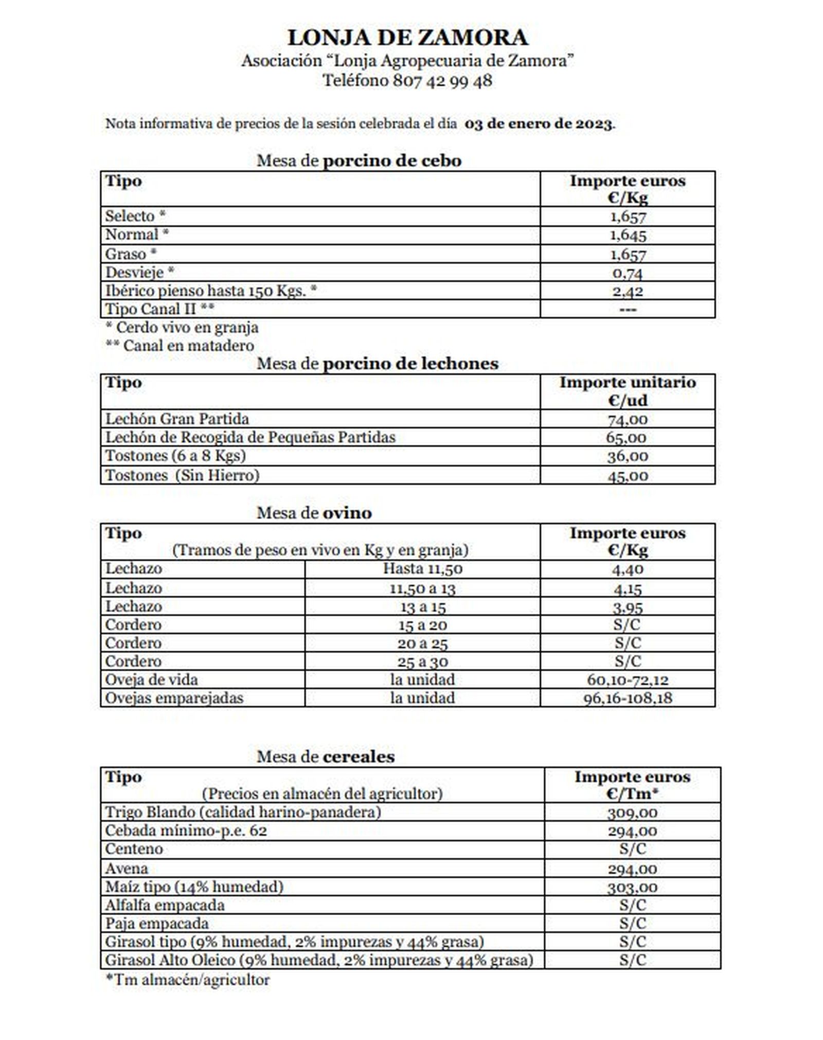 Lonja de Zamora. 3 de enero