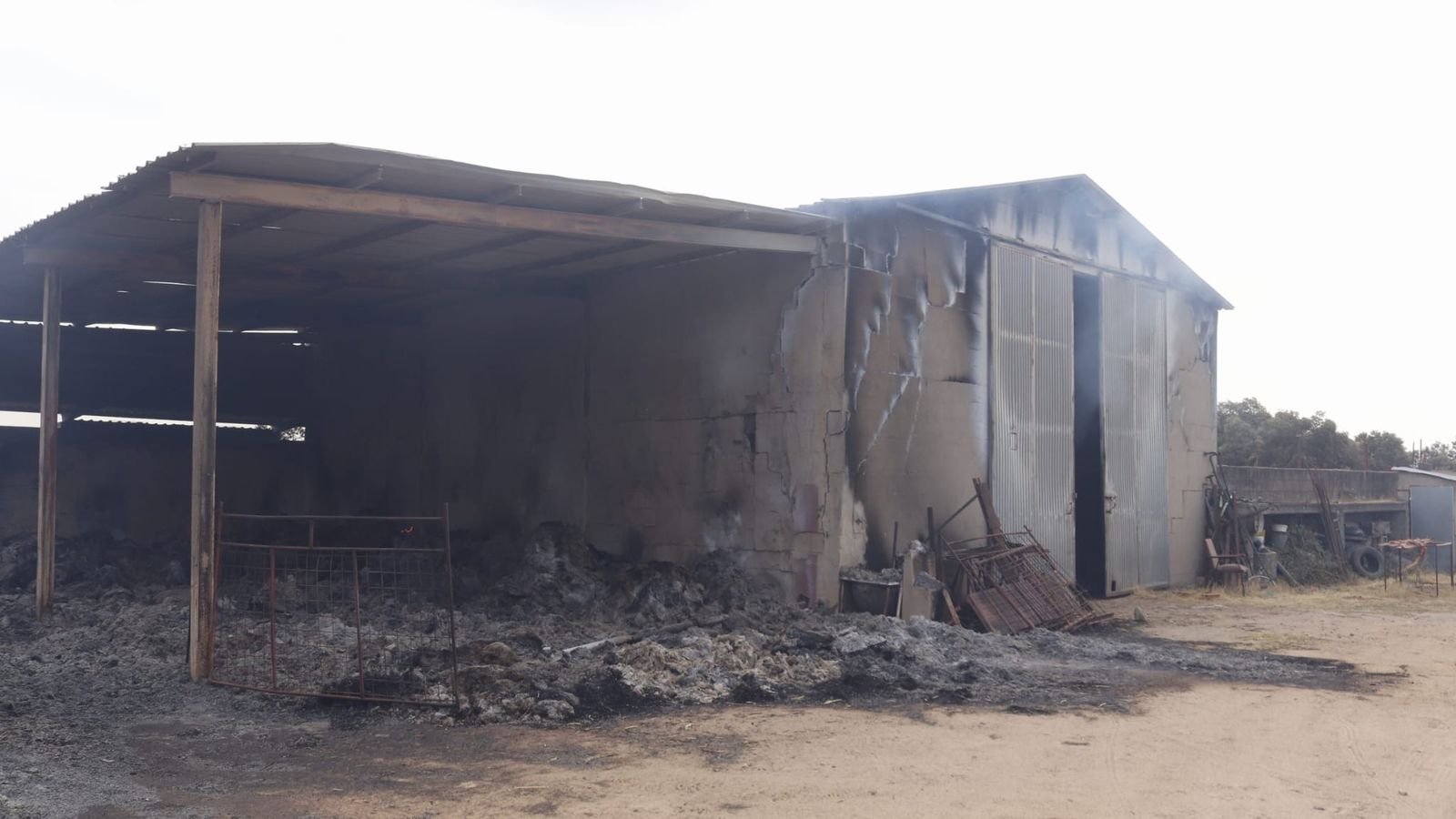 Nave afectada en la propiedad de Ernesto Melgal en Espadaña por el incendio de Cipérez