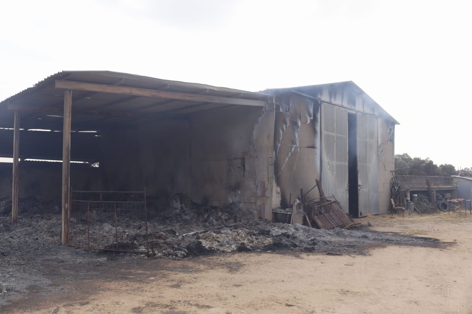 Nave afectada en la propiedad de Ernesto Melgal en Espadaña por el incendio de Cipérez