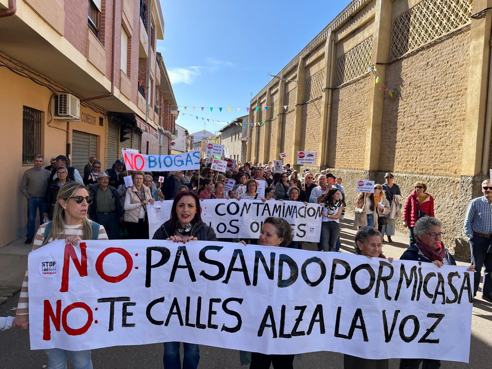 Vecinos del Valle de Vidriales en la multitudinaria manifestación para mostrar su rechazo a la planta de biogás