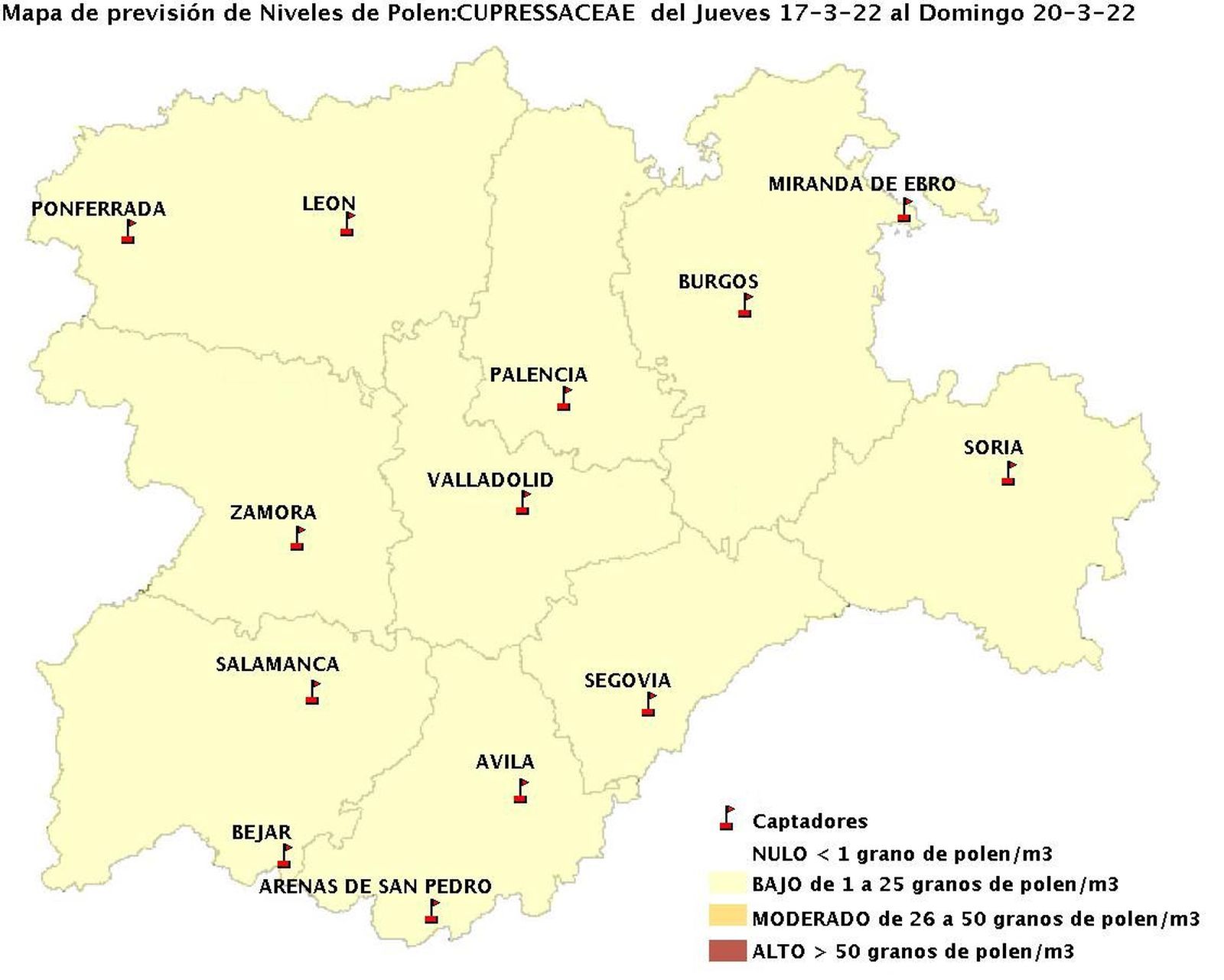 Imagen de la previsión del polen. JCyL