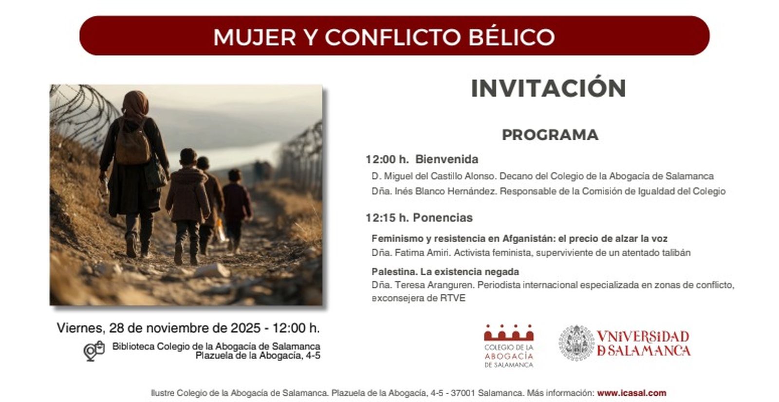 Charla-coloquio 'Mujer y conflicto bélico' en el Colegio de Abogacía