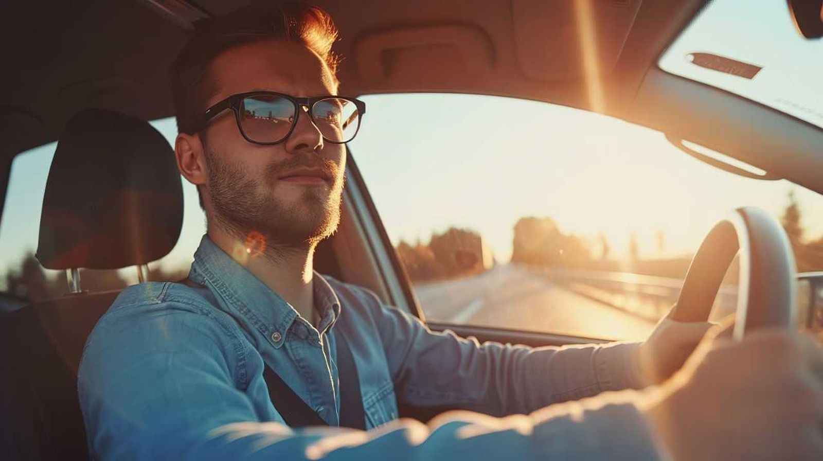 Conductor con gafas de sol. Problemas de visión.